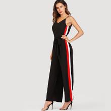 Shein Self Tie Waist Striped Side Cami Jumpsuit