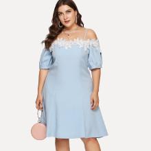 Shein Plus Lace Applique Cold Shoulder Dress