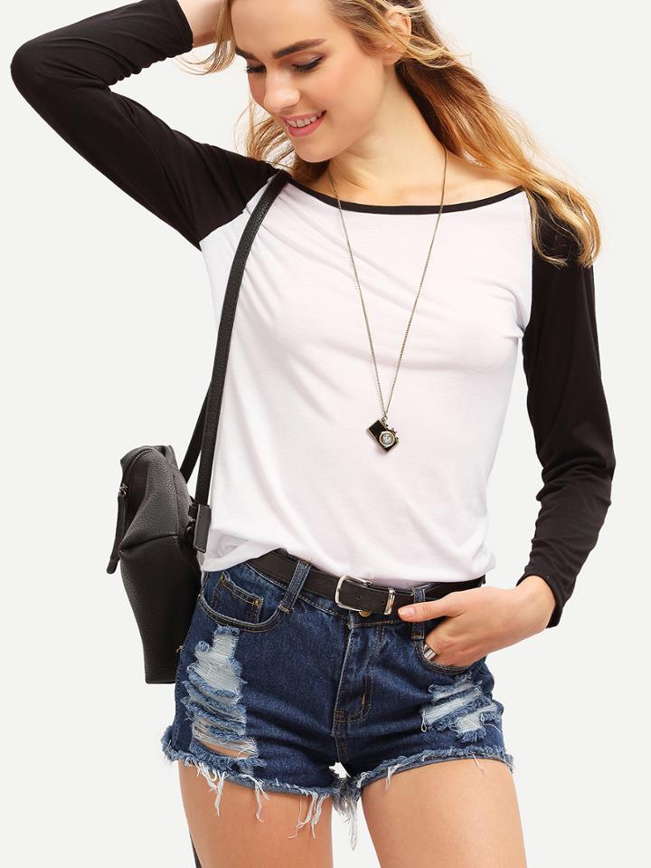 Shein Colour Block Curved Hem T-shirt