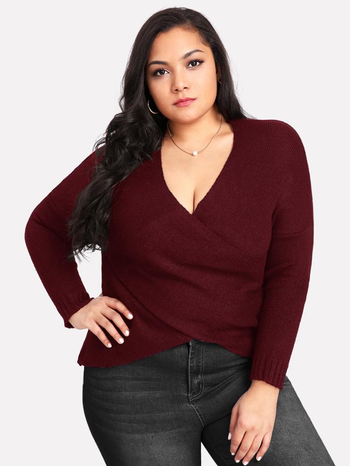 Shein Surplice Wrap Drop Shoulder Sweater