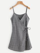 Shein Gingham Print Wrap Self Tie Waist Cami Dress