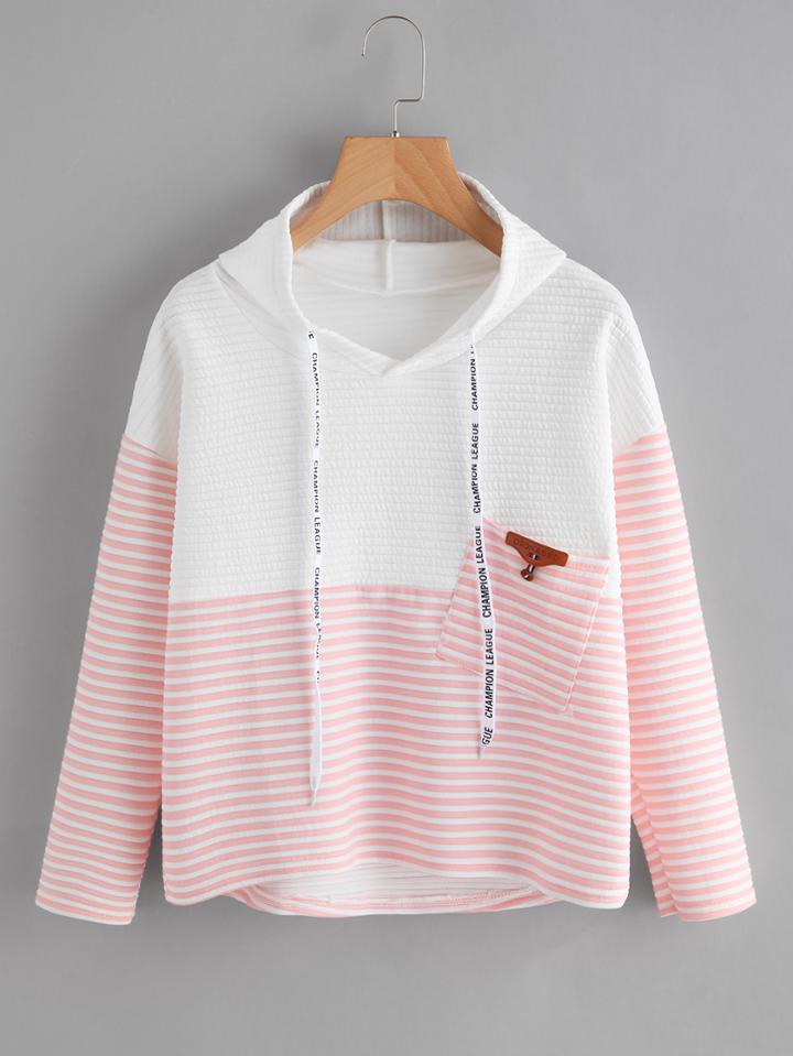 Shein Contrast Stripe Panel Dip Hem Textured Hoodie