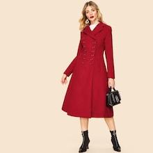 Shein Notch Collar Double Button Notch Collar Solid Coat