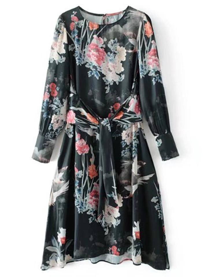 Shein Self Tie Side Slit Floral Dress