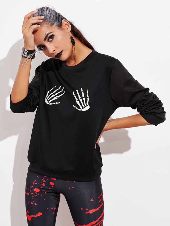 Shein Halloween Skeleton Hands Sweatshirt