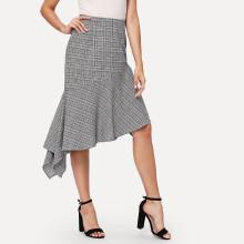 Shein Asymmetric Flounce Hem Plaid Skirt