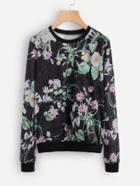 Shein Botanical Print Velvet Sweatshirt