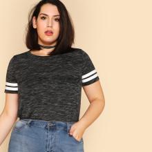 Shein Plus Varsity Striped Sleeve Tee