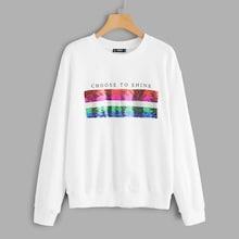 Shein Letter Print Contrast Sequin Sweatshirt