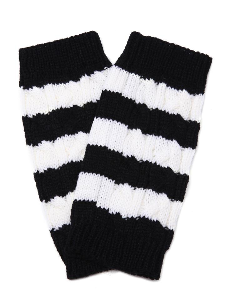 Shein Black And White Stripe Knit Thermal Long Fingerless Gloves