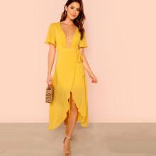 Shein Trumpet Sleeve Knot Side Overlap Dress