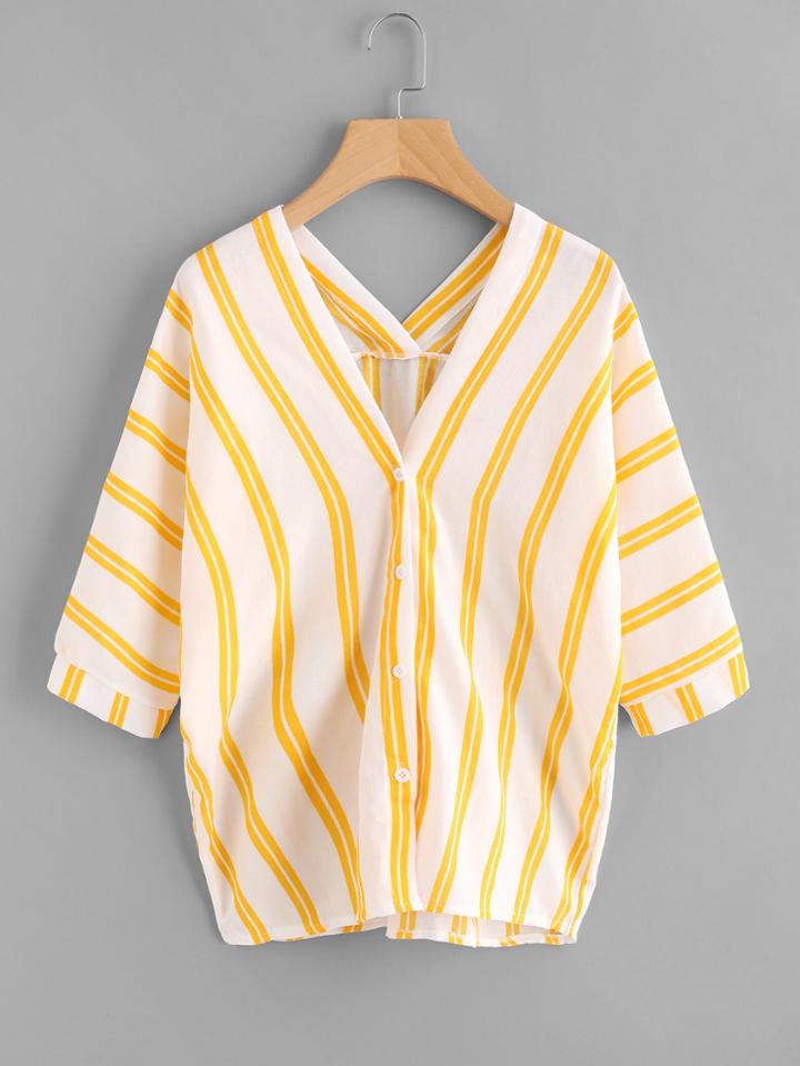 Shein Striped V Neckline Blouse