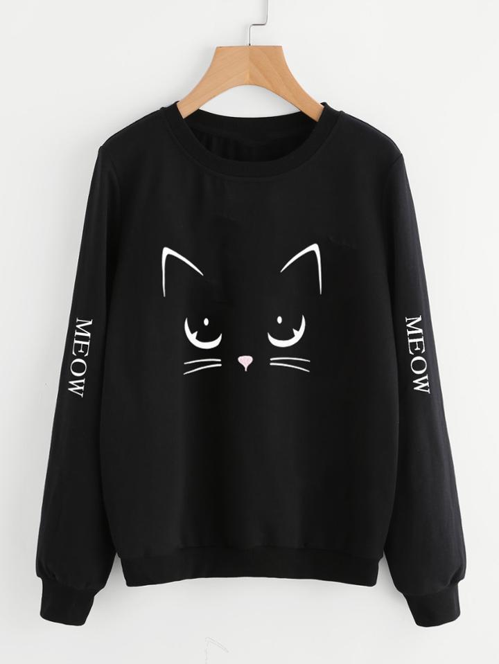 Shein Cat Print Sweatshirt