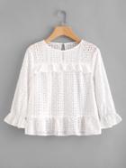 Shein Frill Trim Eyelet Embroidered Top