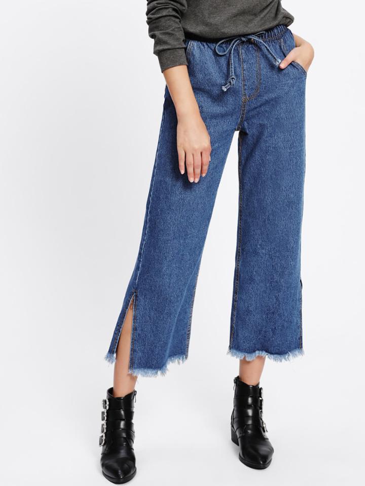 Shein Split Side Raw Hem Drawstring Jeans