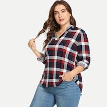 Shein Plus V-neck Plaid Blouse