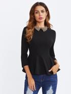 Shein Beading Collar Peplum Blouse