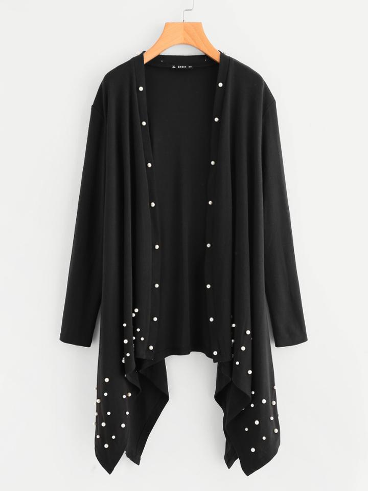 Shein Pearl Beading Hanky Hem Jersey Coat