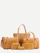 Shein Coffee Embossed Pu 6 Pieces Tote Bag Set