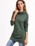 Shein Army Green Turtleneck Raglan Sleeve Pocket Sweatshirt