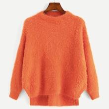 Shein Drop Shoulder High Low Fluffy Sweater