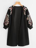 Shein Blossom Embroidered Bishop Sleeve Cardigan