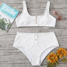 Shein Plus Button Accent Rib Knit Bikini Set