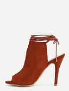 Shein Peep Toe Lace-up Slingback Pumps - Light Tan