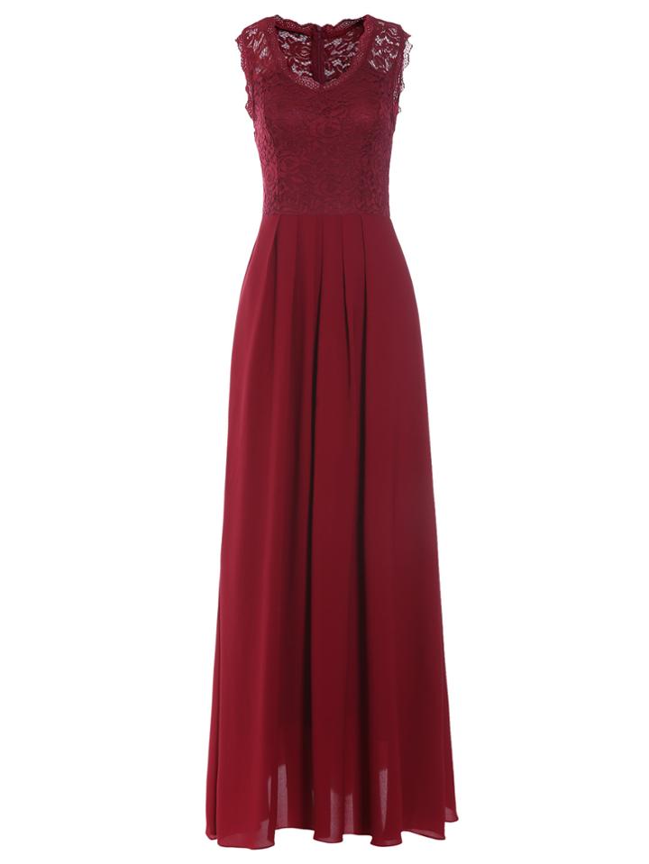 Shein Burgundy Lace Overlay Maxi Dress
