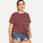 Shein Plus Knot Front Striped Tee