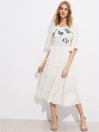 Shein Animal Embroidered Frill Tiered Dress