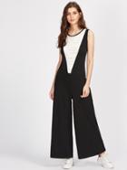 Shein Contrast Panel Keyhole Back Wide Leg Jumpsuit