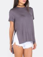 Shein Dark Grey Split Side Short Sleeve High Low T-shirt