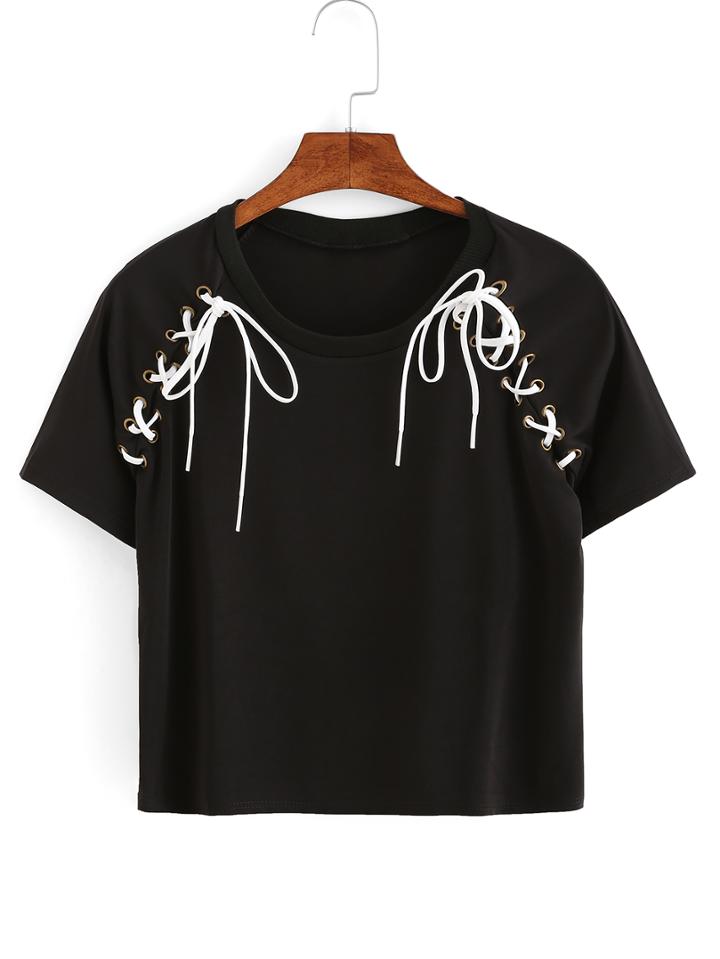 Shein Lace-up Crop T-shirt