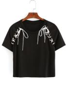 Shein Lace-up Crop T-shirt