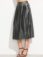 Shein Metallic Silver Pleated A-line Skirt