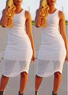 Rosewe Sleeveless Round Neck White Knee Length Dress