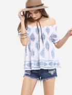 Shein Off-the-shoulder Shirred Printed Top