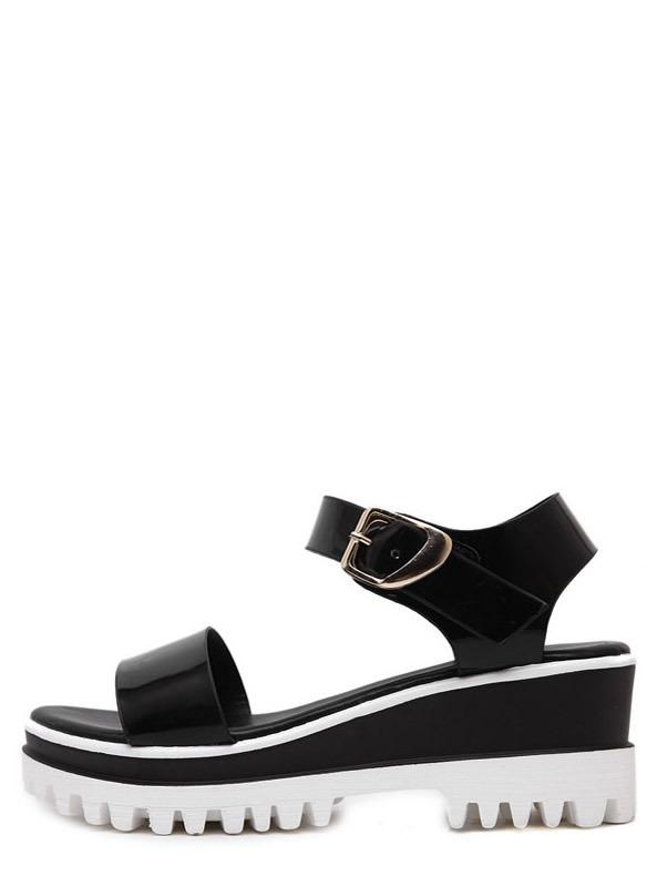 Shein Black Lug Sole Open Toe Wedges