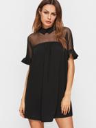 Shein Cutout Tie Back Mesh Shoulder Ruffle Cuff Dress