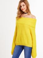 Shein Yellow Off The Shoulder Foldover Sweater