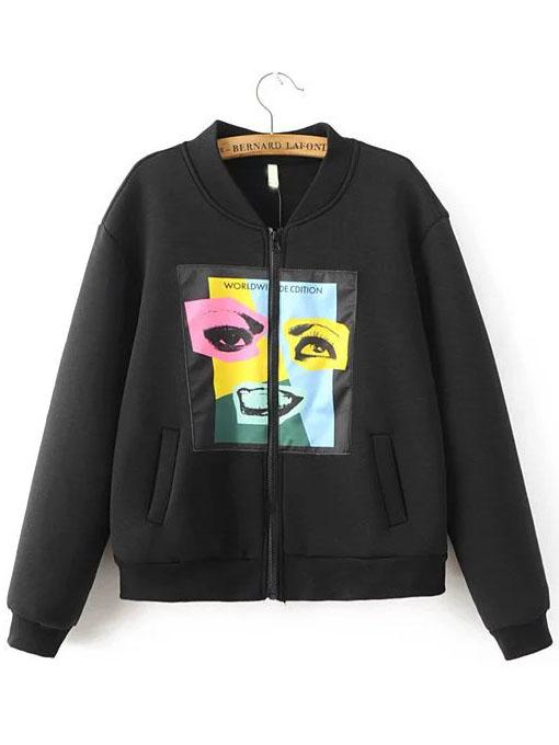 Shein Black Face Print Jacket With Pockets