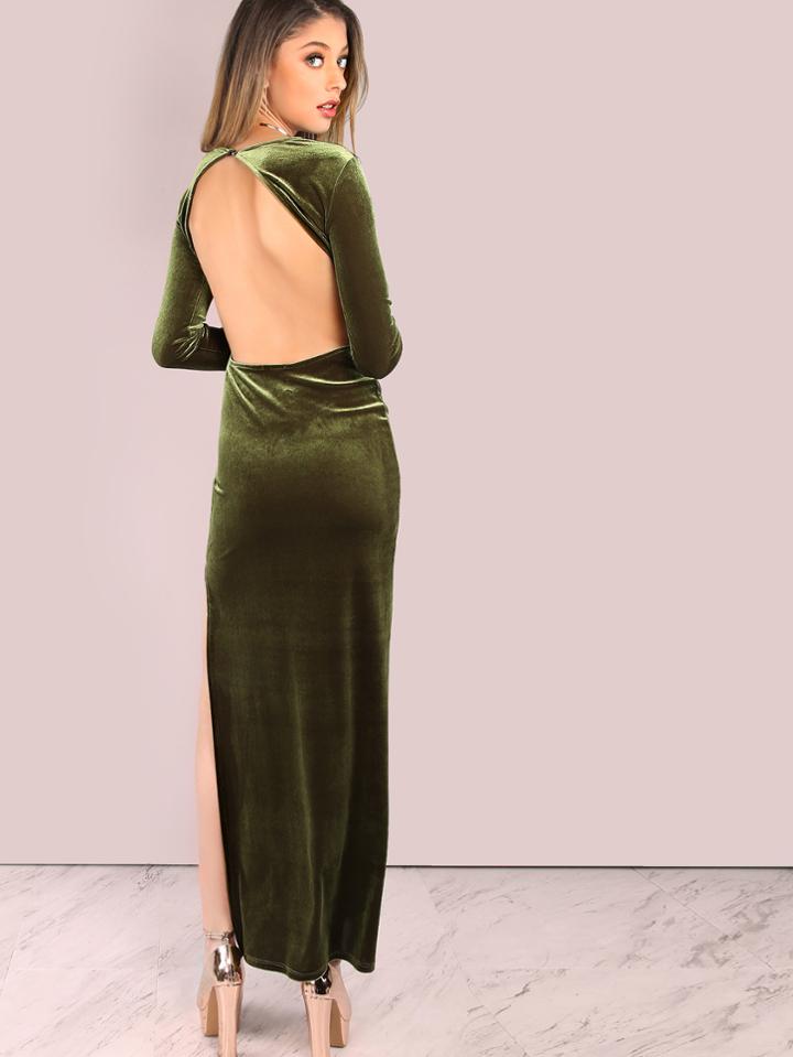 Shein Backless Slit Velvet Dress