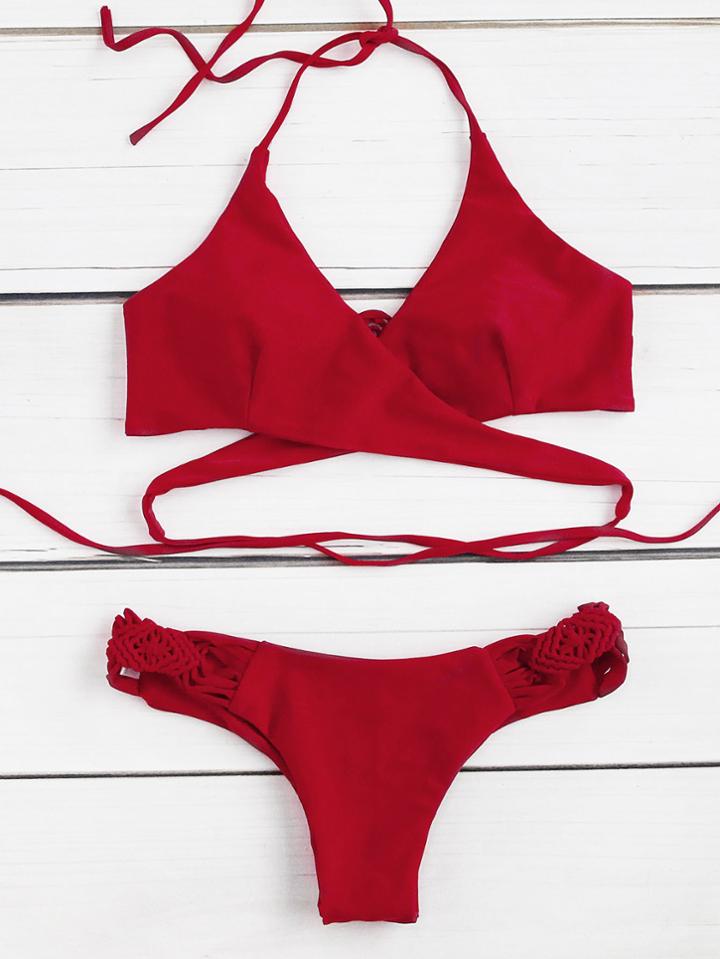 Shein Crochet Detail Wrap Bikini Set