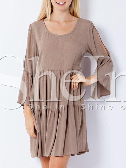 Shein Brown Contrast Lace Back Keyhole Dress