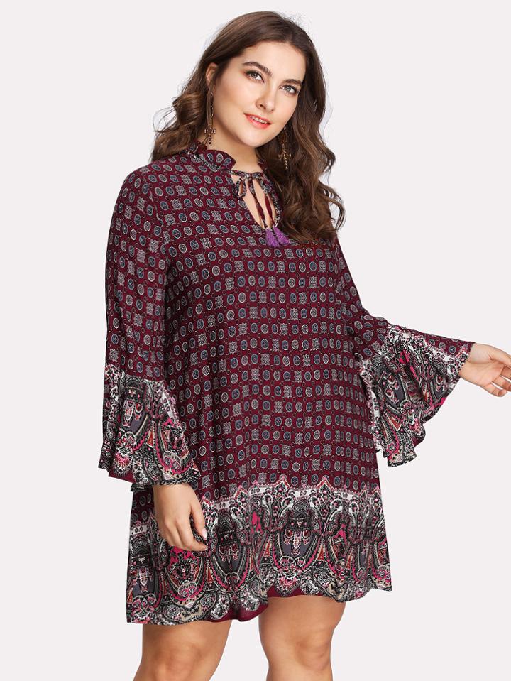 Shein Tassel Tied Front Flounce Sleeve Dress