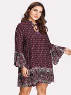 Shein Tassel Tied Front Flounce Sleeve Dress