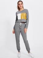 Shein Color Block Marled Sweatshirt & Sweatpants Set