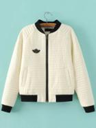 Shein White Patch Detail Contrast Trim Quilted Jacket