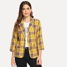 Shein Notched Collar Buttoned Plaid Blazer